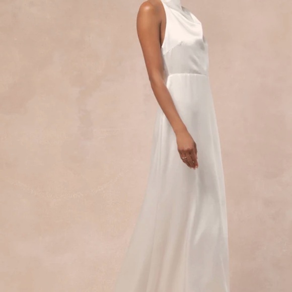 Lulu's Meliana White Satin Halter Backless Maxi Dress - Picture 3 of 5